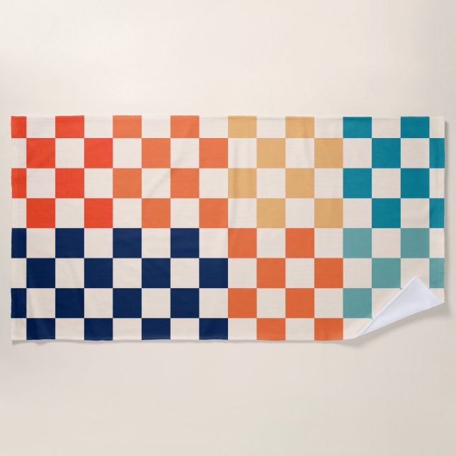 Colorful Check Checkered Checkerboard Pattern Beach Towel (Front)