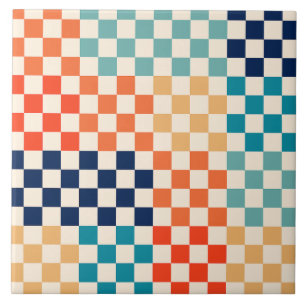 Colorful Check Checkered Checkerboard Pattern Ceramic Tile