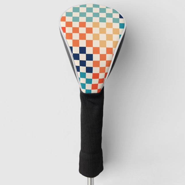 Colorful Check Checkered Checkerboard Pattern Golf Head Cover (Front)