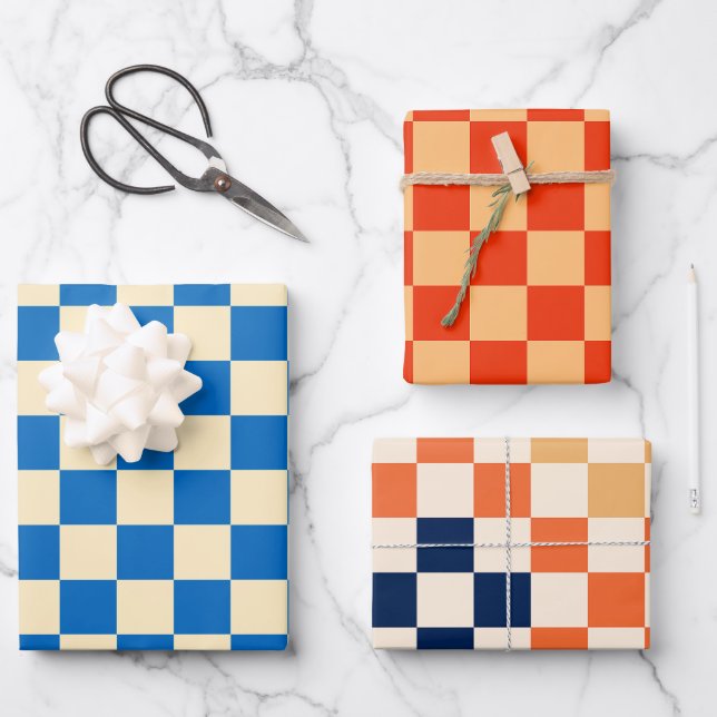 Colorful Check Checkered Checkerboard Pattern Wrapping Paper Sheets (Front)