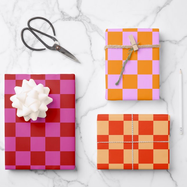 Colorful Check Checkered Checkerboard Pattern Wrapping Paper Sheets (Front)