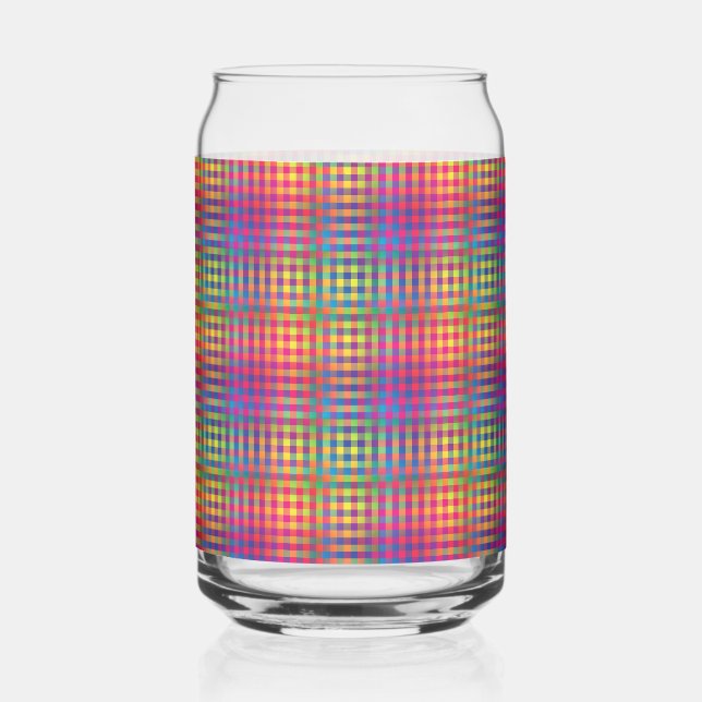 Colorful Checker Abstract Pattern Can Glass (Front)