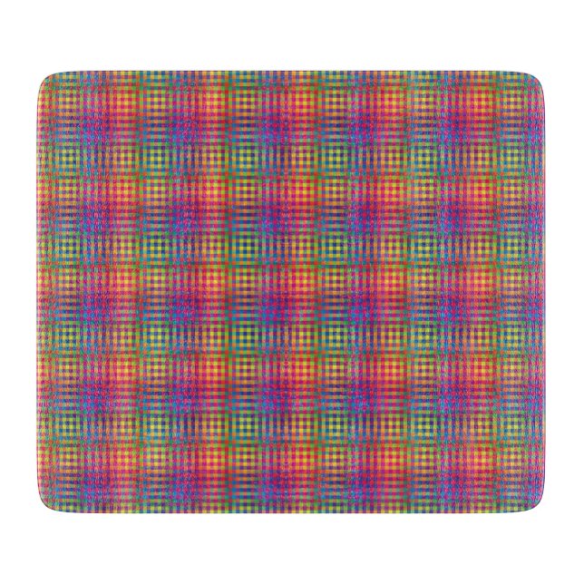 Colorful Checker Abstract Pattern Cutting Board (Front)