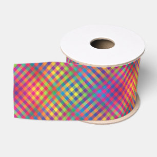 Colorful Checker Abstract Pattern Grosgrain Ribbon
