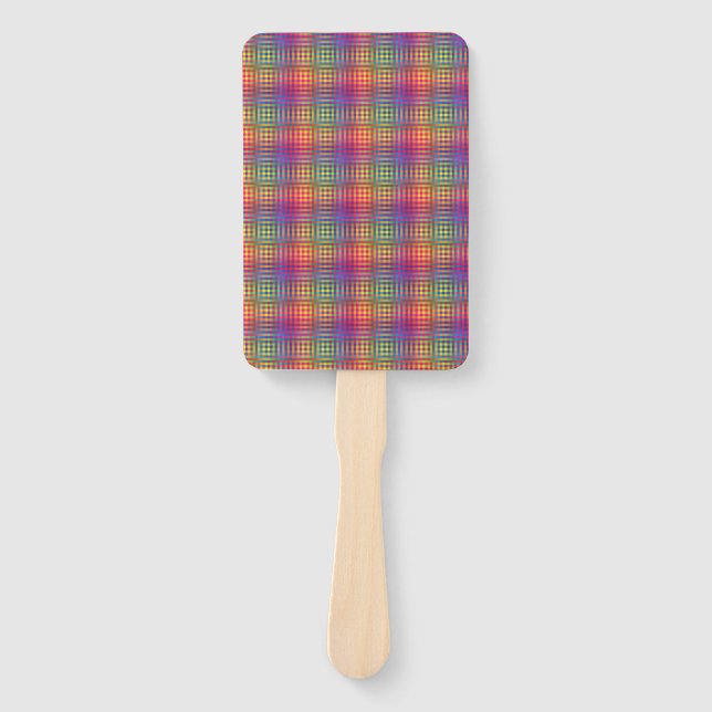 Colorful Checker Abstract Pattern Hand Fan (Front)