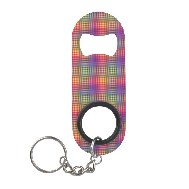 Colorful Checker Abstract Pattern Keychain Bottle Opener (Front)