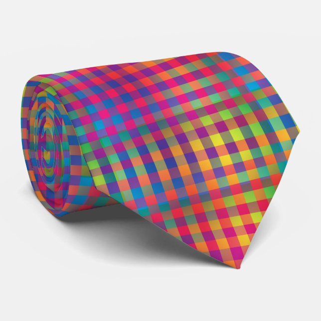 Colorful Checker Abstract Pattern Neck Tie (Rolled)
