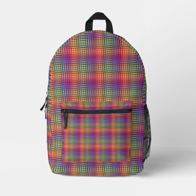 Colorful Checker Abstract Pattern Printed Backpack (Front)