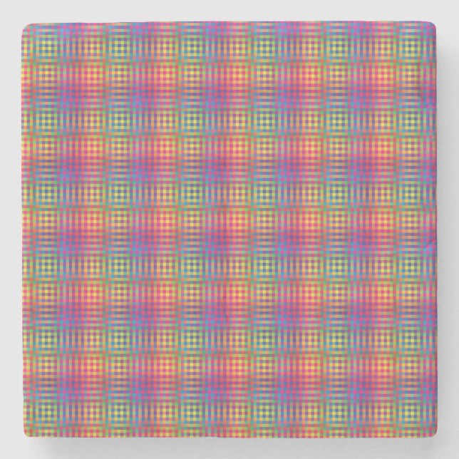 Colorful Checker Abstract Pattern Stone Coaster (Front)