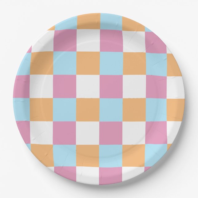 Colorful Checker board Pattern  Paper Plates (Front)