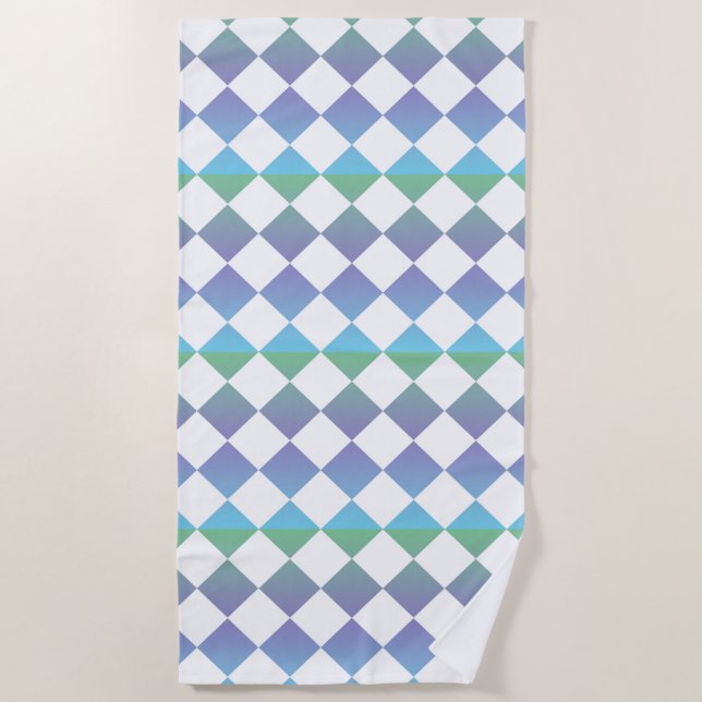 Colorful Checker Diamond Pattern Beach Towel (Front)