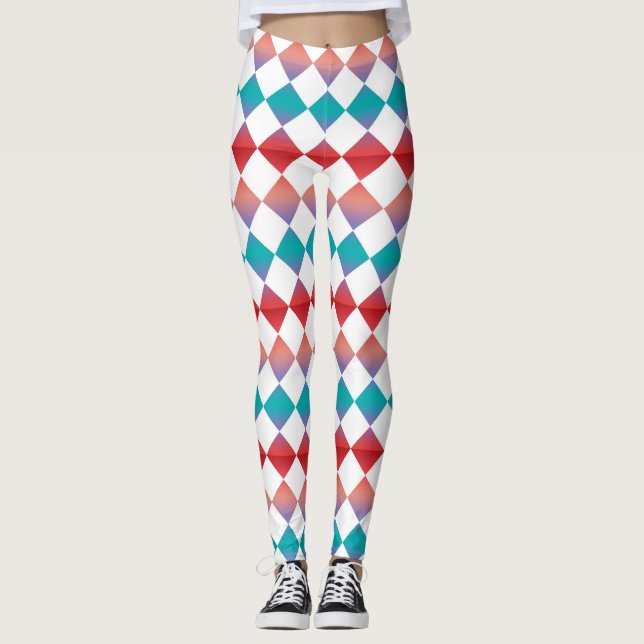 Colorful Checker Diamond Pattern Leggings (Front)