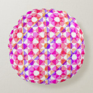 Colorful Checker Diamond Plaid Pattern Round Pillow