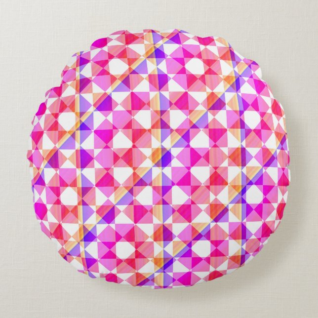 Colorful Checker Diamond Plaid Pattern Round Pillow (Front)