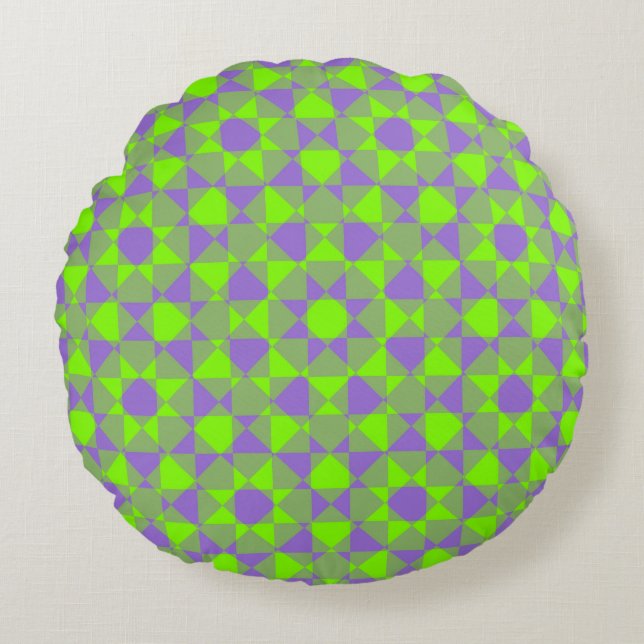 Colorful Checker Diamond Plaid Pattern Round Pillow (Front)
