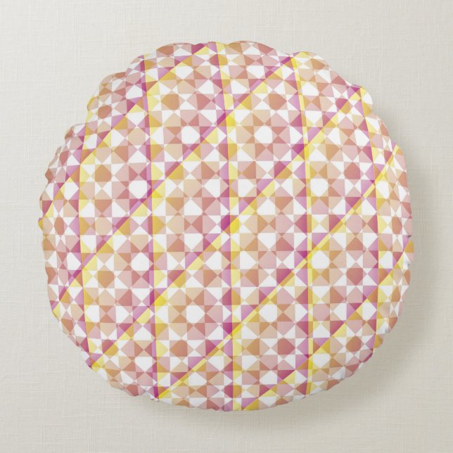 Colorful Checker Diamond Plaid Pattern Round Pillow (Front)