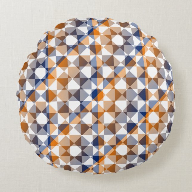 Colorful Checker Diamond Plaid Pattern Round Pillow (Front)
