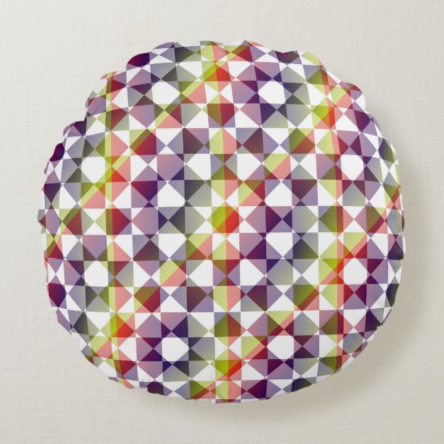 Colorful Checker Diamond Plaid Pattern Round Pillow (Front)