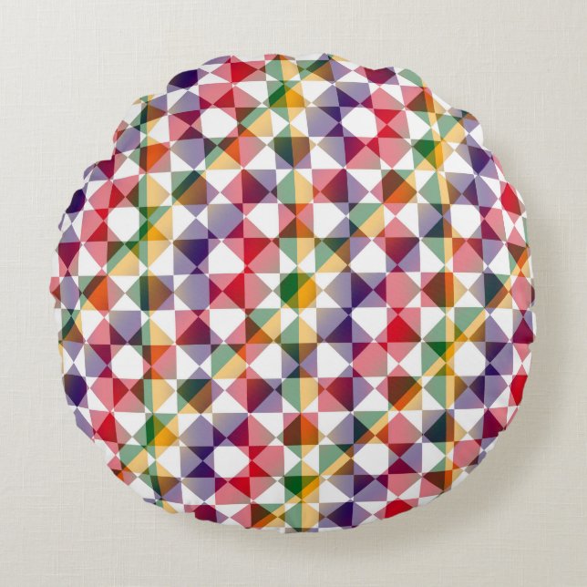 Colorful Checker Diamond Plaid Pattern Round Pillow (Front)