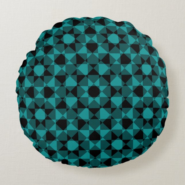 Colorful Checker Diamond Plaid Pattern Round Pillow (Front)