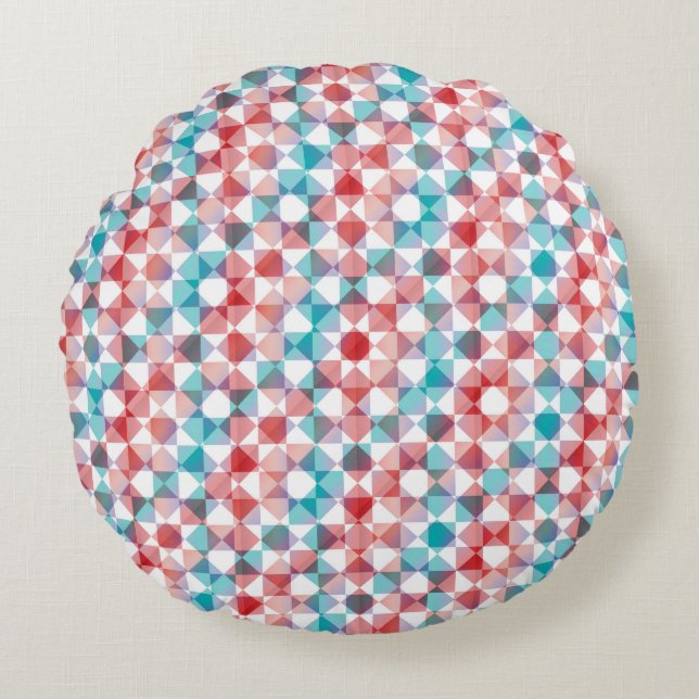 Colorful Checker Diamond Plaid Pattern Round Pillow (Front)
