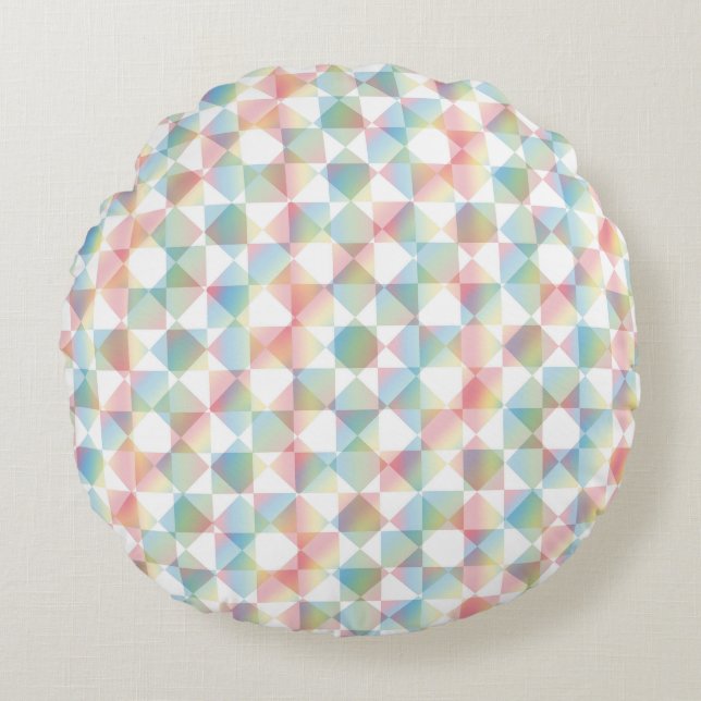 Colorful Checker Diamond Plaid Pattern Round Pillow (Front)