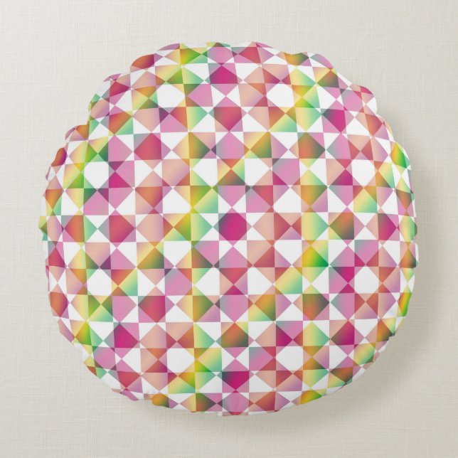 Colorful Checker Diamond Plaid Pattern Round Pillow (Front)