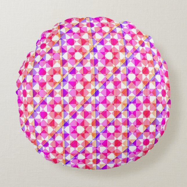 Colorful Checker Diamond Plaid Pattern Round Pillow (Front)