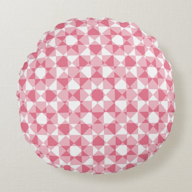 Colorful Checker Diamond Plaid Pattern Round Pillow (Front)