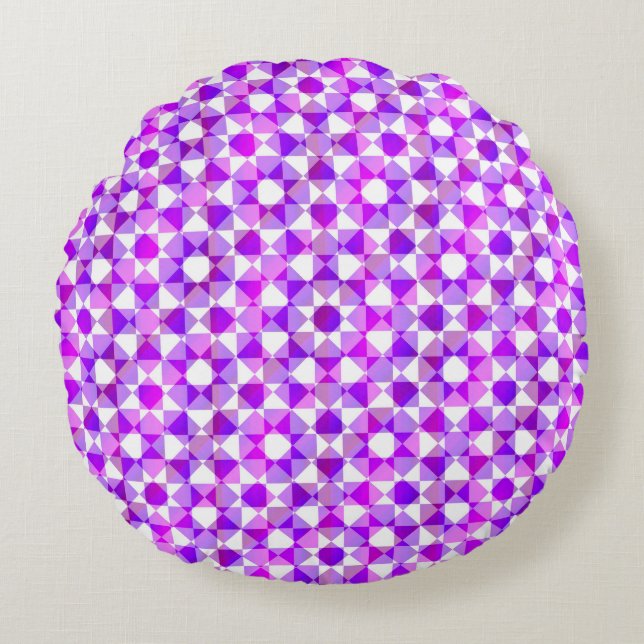 Colorful Checker Diamond Plaid Pattern Round Pillow (Front)