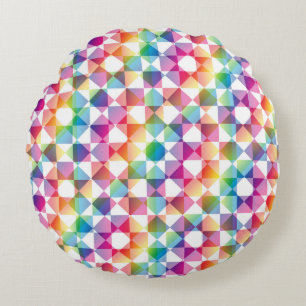 Colorful Checker Diamond Plaid Pattern Round Pillow