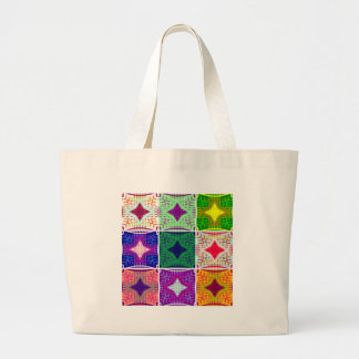 Colorful Checkerboard: A Starry Design Large Tote Bag