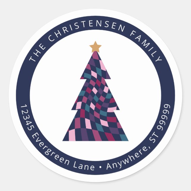 Colorful Checkerboard Christmas Tree Envelope Seal (Front)