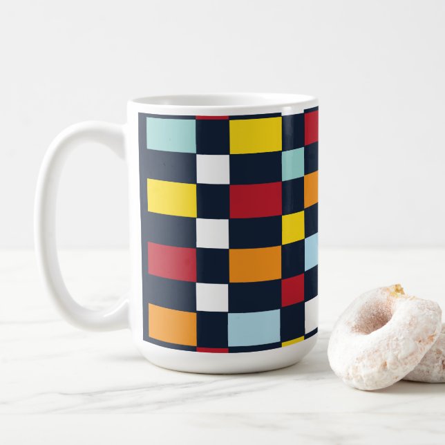 Colorful Checkerboard  Coffee Mug (With Donut)