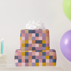 Colorful Checkerboard Geometric Earthy Purple Wrapping Paper