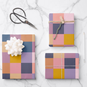 Colorful Checkerboard Geometric Earthy Purple Wrapping Paper Sheets