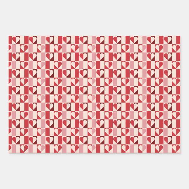 Colorful Checkerboard Heart Wrapping Paper (Front)