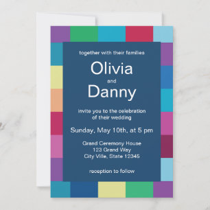 Colorful Checkerboard Modern Wedding Invitation
