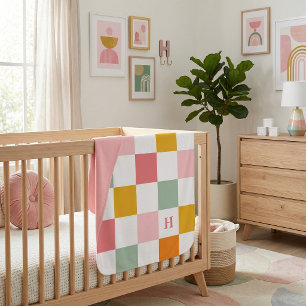 Colorful Checkerboard Monogram Baby Blanket