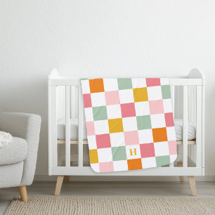 Colorful Checkerboard Monogram Baby Blanket