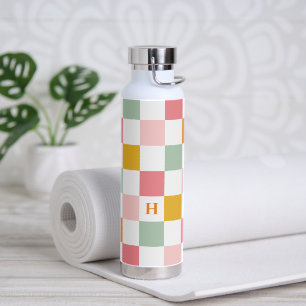 Colorful Checkerboard Monogram Water Bottle