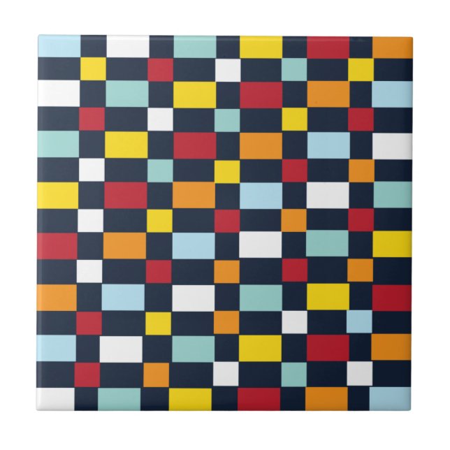 Colorful Checkerboard Pattern  Ceramic Tile (Front)