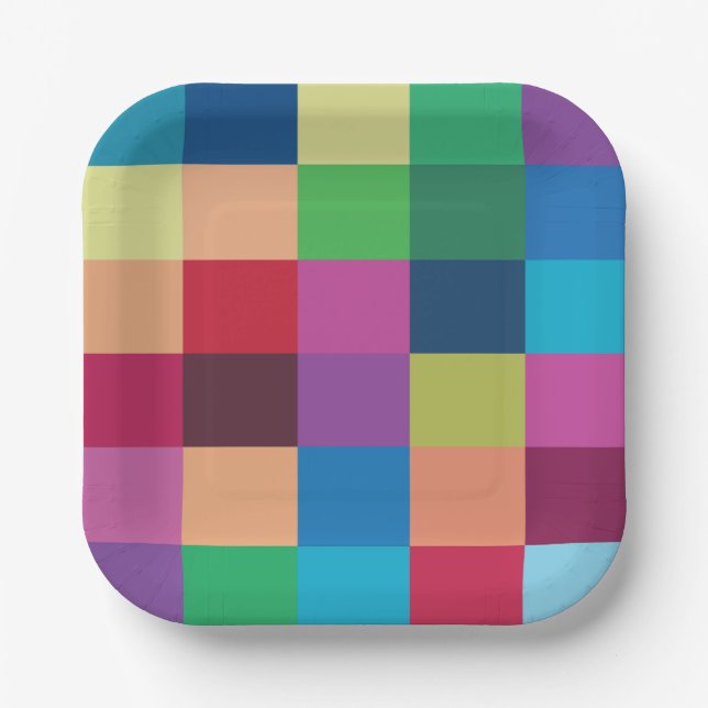 Colorful Checkerboard Pattern Party Paper Plates (Front)