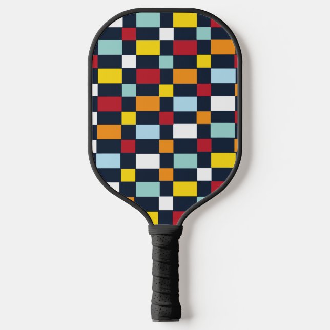 Colorful Checkerboard Pattern Pickleball Paddle (Front)