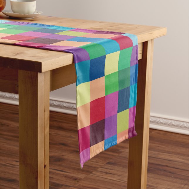 Colorful Checkerboard Pattern Short Table Runner (In Situ)