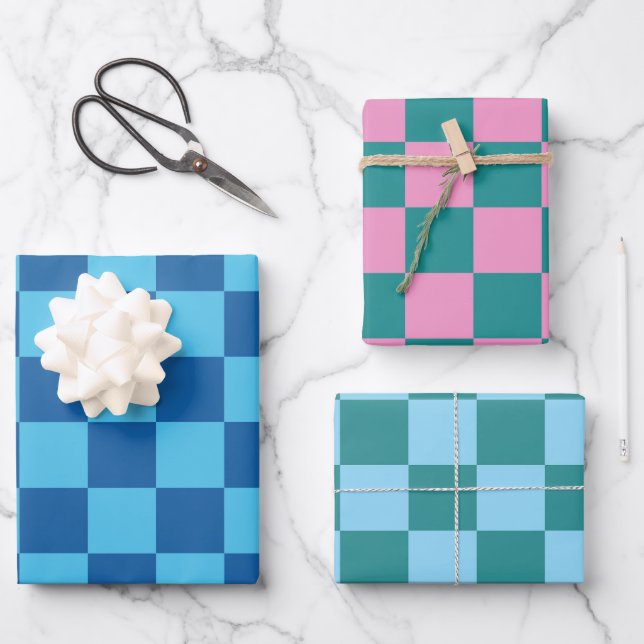 Colorful Checkerboard Pattern Wrapping Paper Sheets (Front)