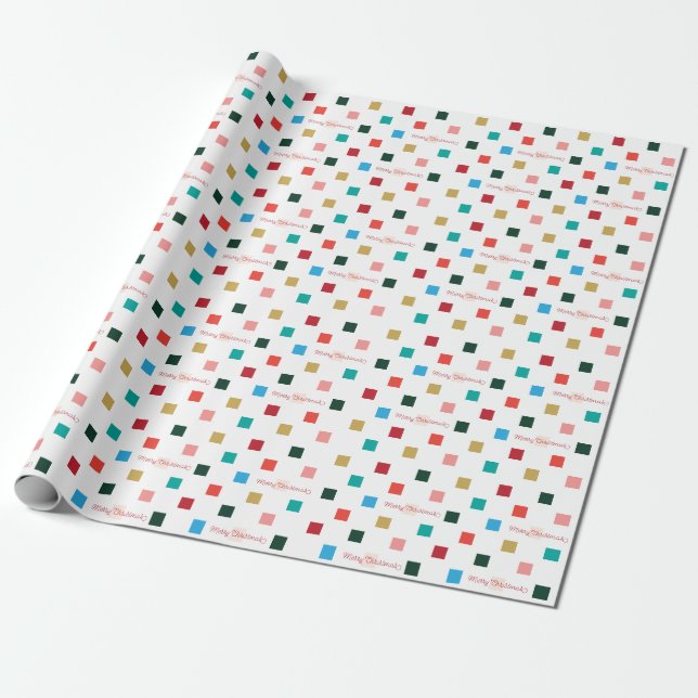 Colorful Checkerboard Retro Script Wrapping Paper (Unrolled)