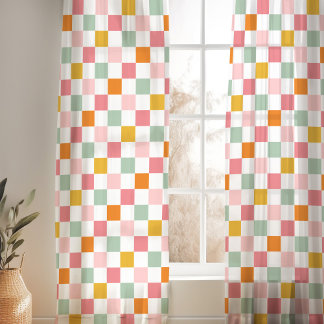 Colorful Checkerboard Sheer Curtains