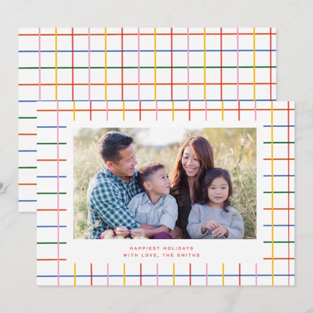 Colorful Checkered Cute Photo Holiday Card (Front/Back)
