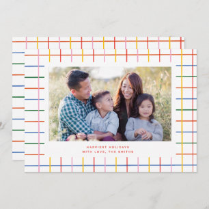 Colorful Checkered Cute Photo Holiday Card